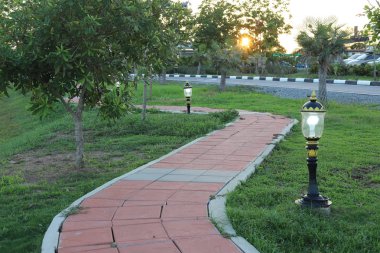 Gün batımı arasında parkta yürüyüş yolları.