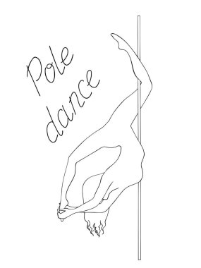 kız ve beyaz bir arka plan kutubun silüeti. Pole dans gösterim amacıyla striptiz dansçılar, egzotik. Logo, rozet, simge, logo, afiş, etiket, giysiler için doku suluboya alanla Clipart