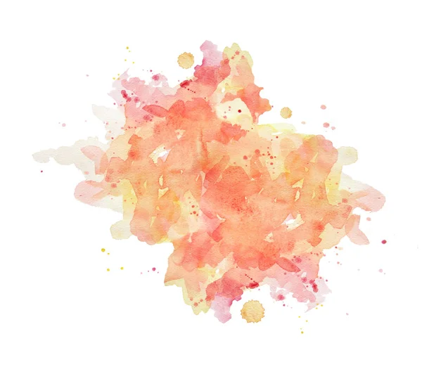 Abstract spots yellow and pink watercolor on white background. The color splashing in the paper. It is a hand drawn. Print for clothes. Watercolor designer element. Background for wedding, fashion