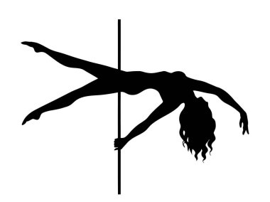 Pole dans öğe tahta ileri düzeydedir. Beyaz arka planda siyah izole siluet. Clipart dans ve striptiz için. Vektör çizim Eps10 için logo, simge, afiş, el ilanı