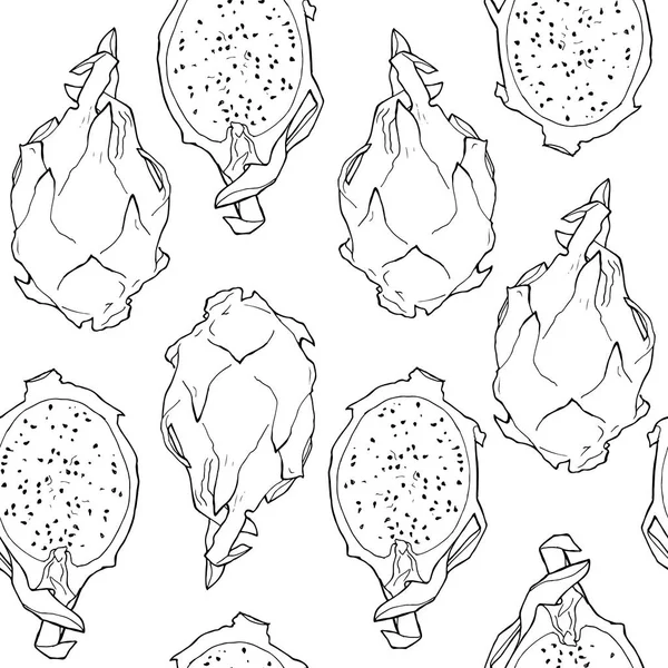 矢量手画抽象热带无缝图案的异国水果火龙 龙果插图 明亮的 Pitahaya 沙漠抽象图画 Vegeterian 食品设计元素 — 图库矢量图片