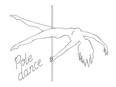 kız ve beyaz bir arka plan kutubun silüeti. Pole dans gösterim amacıyla striptiz dansçılar, egzotik. Logo, rozet, simge, logo, afiş, etiket, giysiler için doku suluboya alanla Clipart