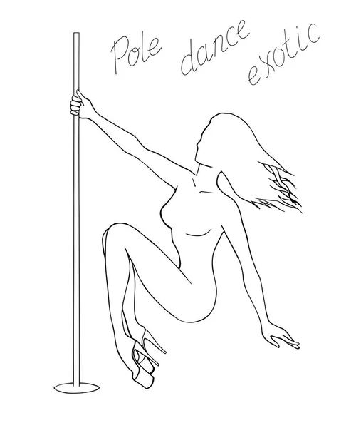 Silueta Dívka Pól Bílém Pozadí Pole Dance Ilustrace Striptýz Tanečnice — Stockový vektor