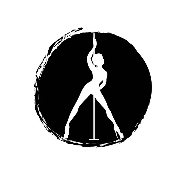 Black White Silhouette Pole Dance White Background Lettering Pole Dance — Stock Vector