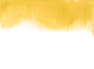 Beyaz arka plan üzerine soyut sarı suluboya. Gazetede sıçramasına renk. Çizilmiş bir koludur. suluboya giysiler için yazdırma. Suluboya tasarımcısı öğe. Dekor için güneşli arka plan.