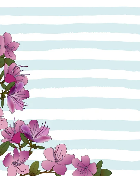 Fondo Flores Rododendro Rosa Tiras Azules Portada Para Postal Etiqueta — Vector de stock