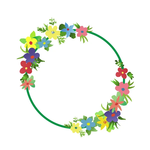 Marco Redondo Acuarela Flores Planas Simples Flores Primitivas Para Diseño — Vector de stock