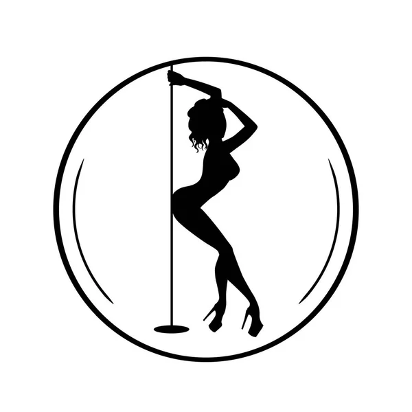 Silueta mujer polo danza exótico logo blanco y negro — Vector de stock