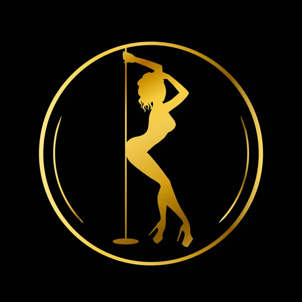 黄金标志的舞蹈工作室, 杆舞, 脱衣舞俱乐部 — 图库矢量图片