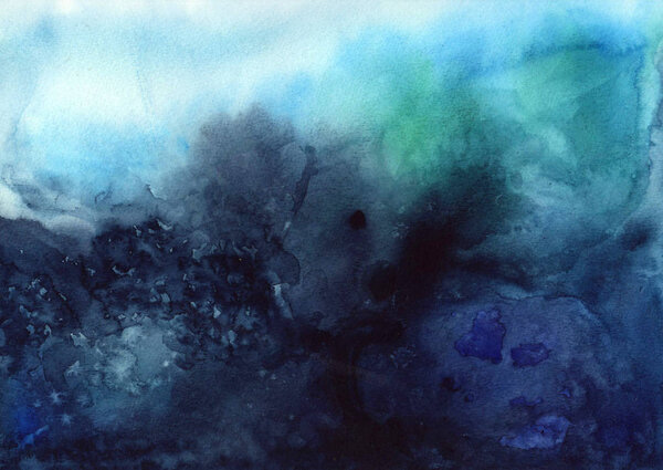 Horizontal abstract watercolor gradient deep blue Sea