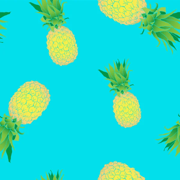 Seamless pattern color pineapple on cayn background — Stock Vector