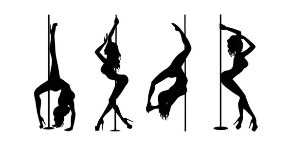 Set of silhouette pole dance exotic black on white — Stock Vector