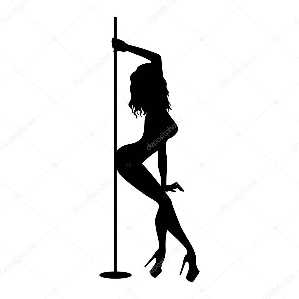 Vector silhouette of girl and pole on a white background. Pole dance illustration for fitness, striptease dancers, exotic dance. Vector illustration EPS10 for logotype, badge, icon, logo, banner, tag.