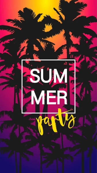 Flyer Sommerfest mit schwarzen Palmen auf farbigem Hintergrund. — Stockvektor