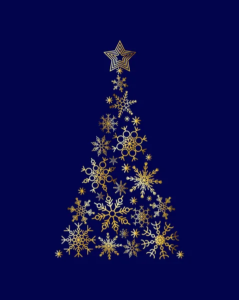 Zlatá vločka vánoční stromek na modrém pozadí — Stockový vektor