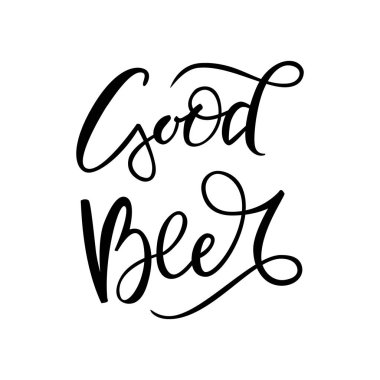 Siyah el çizilmiş fırça beyaz arka plan üzerinde Good Beer yazı