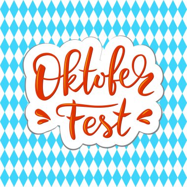 Mavi damalı arka planda Renk el çizilmiş fırça yazışoktoberfest