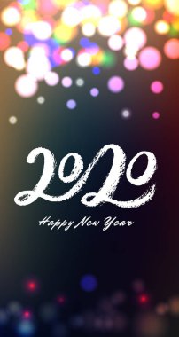 Renk ışıkları arka plan ile 2020 Happy New Year el ilanı