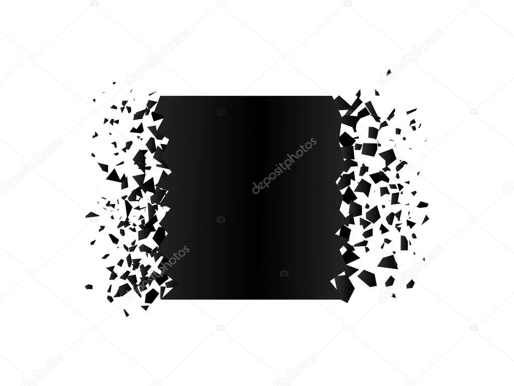 exploding square with debris. Isolated black illustration