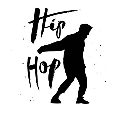 A male street dance hip hop dancer in silhouette and lettering clipart