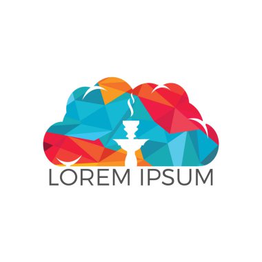 Nargile ve bulut logosu tasarımı. Vintage sheesha logosu. Salon kafesi amblemi. Arap barı veya evi, dükkan vektör tasarım şablonu.