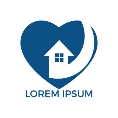 Tatlı ev logo tasarımı. Ev ve kalp ya da aşk sembolü. Aile, Emlak ve gayrimenkul vektör simgesi.
