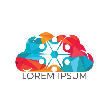 Topluluk bulut Soyut logo. Mutlu insanlar logosunu görmeniz gerekir. Ekip çalışması sembolü. Sosyal logosunu görmeniz gerekir. Ortaklık kişi simgesi.