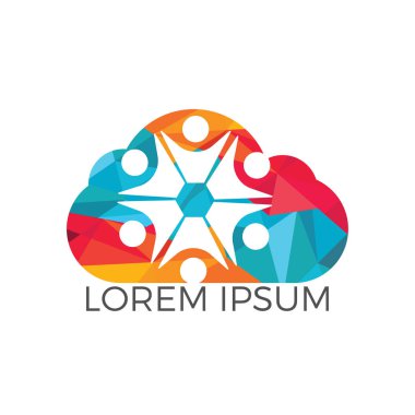 Topluluk bulut Soyut logo. Mutlu insanlar logosunu görmeniz gerekir. Ekip çalışması sembolü. Sosyal logosunu görmeniz gerekir. Ortaklık kişi simgesi.