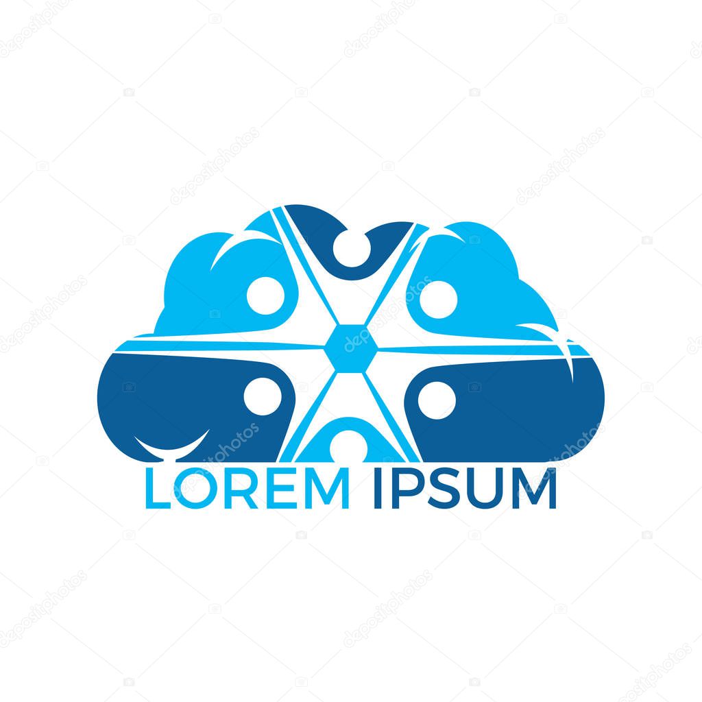 Community cloud abstract logo. Happy People logo. Teamwork symbol. Social logo. Partnership people icon.