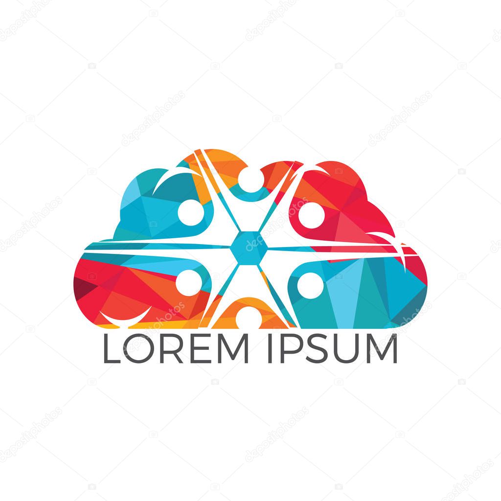 Community cloud abstract logo. Happy People logo. Teamwork symbol. Social logo. Partnership people icon.