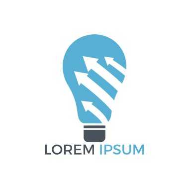 Ampul lamba ok logo tasarımı ile. Ampul ile pazarlama Logo. Yenilik fikir sembolü logo şablonu.
