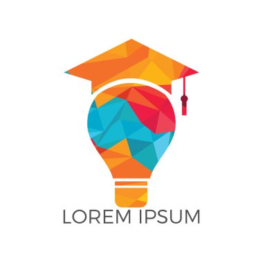 Ampul ve mezuniyet logosu. Yaratıcı Lamba Fikri Dahi Logo Tasarım Sembolü.