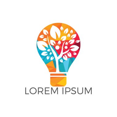İnsan ağaç ve ampul logo tasarımı. İnsan sağlığı ve bakımı vektör logo tasarım şablonu. 