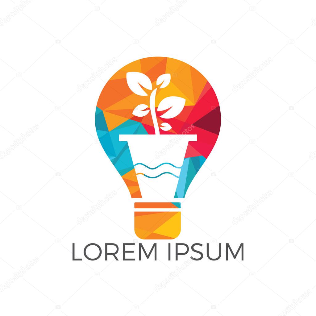 Light bulb and plant in a pot concept logo design. concept icon of education, light bulb, science.