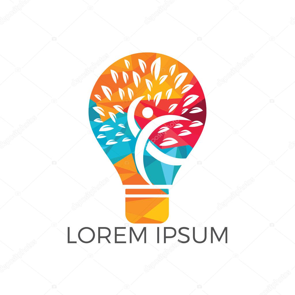 Man and light bulb logo design. Concept for business, creativity, innovation, coaching, education.