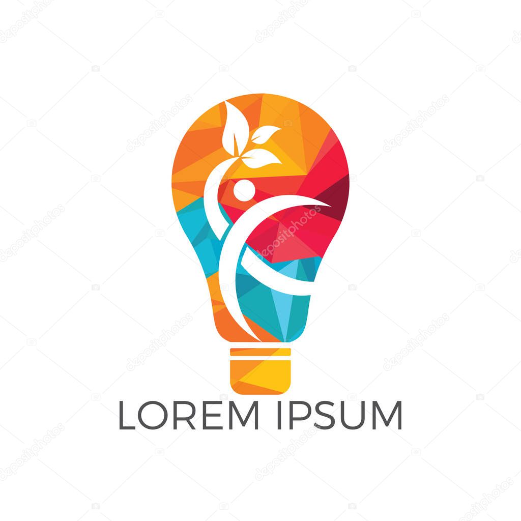 Man and light bulb logo design. Concept for business, creativity, innovation, coaching, education.