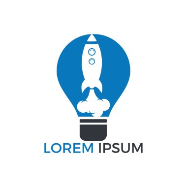 Ampul ve roket logo tasarımı. Ampul ve uçak simge veya simgesi.
