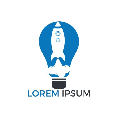Ampul ve roket logo tasarımı. Ampul ve uçak simge veya simgesi.