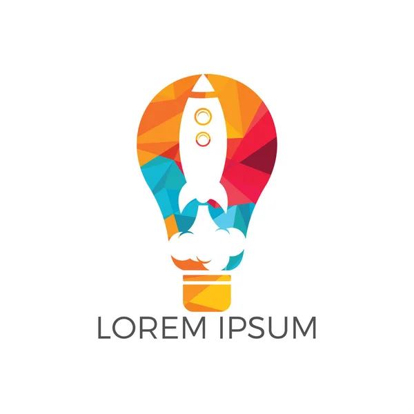 Ampul ve roket logo tasarımı. Ampul ve uçak simge veya simgesi.
