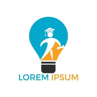 Ampul ve öğrenci logo tasarımı. Eğitim kavramı şablonu. Fikir okul yaratıcı ve sembolik Logo tasarımı.