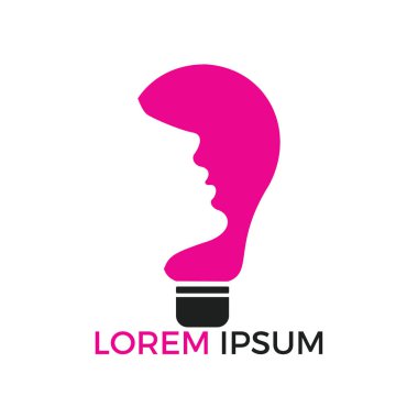 İnsan yüzü ve ampul logo tasarımı. Güzellik ve moda simgesi tasarım şablonu. Salonu ve güzellik kavramı.