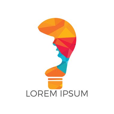 İnsan yüzü ve ampul logo tasarımı. Güzellik ve moda simgesi tasarım şablonu. Salonu ve güzellik kavramı.