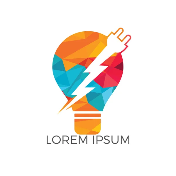 Işık lamba elektrik Logo tasarımı. Ampul logo şablonu güçler kablolar ve elektrik fişleri ile