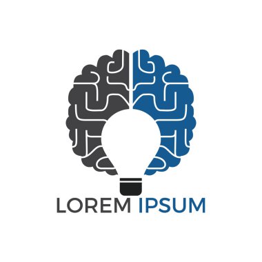 Ampul ve beyin logosu tasarımı. Yaratıcı ampul fikri beyin vektör simgesi.