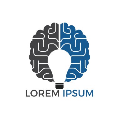 Ampul ve beyin logosu tasarımı. Yaratıcı ampul fikri beyin vektör simgesi.