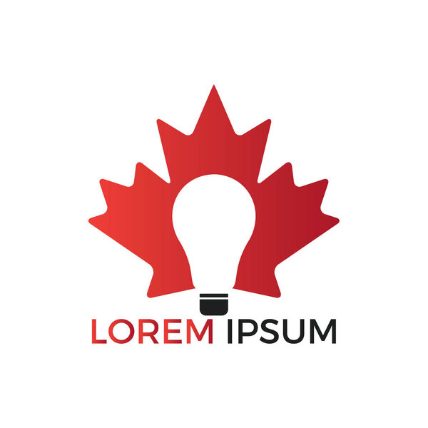 Лампочка с логотипом кленового листа. Дизайн векторного логотипа кленового листа энергии. Знак Канады
.