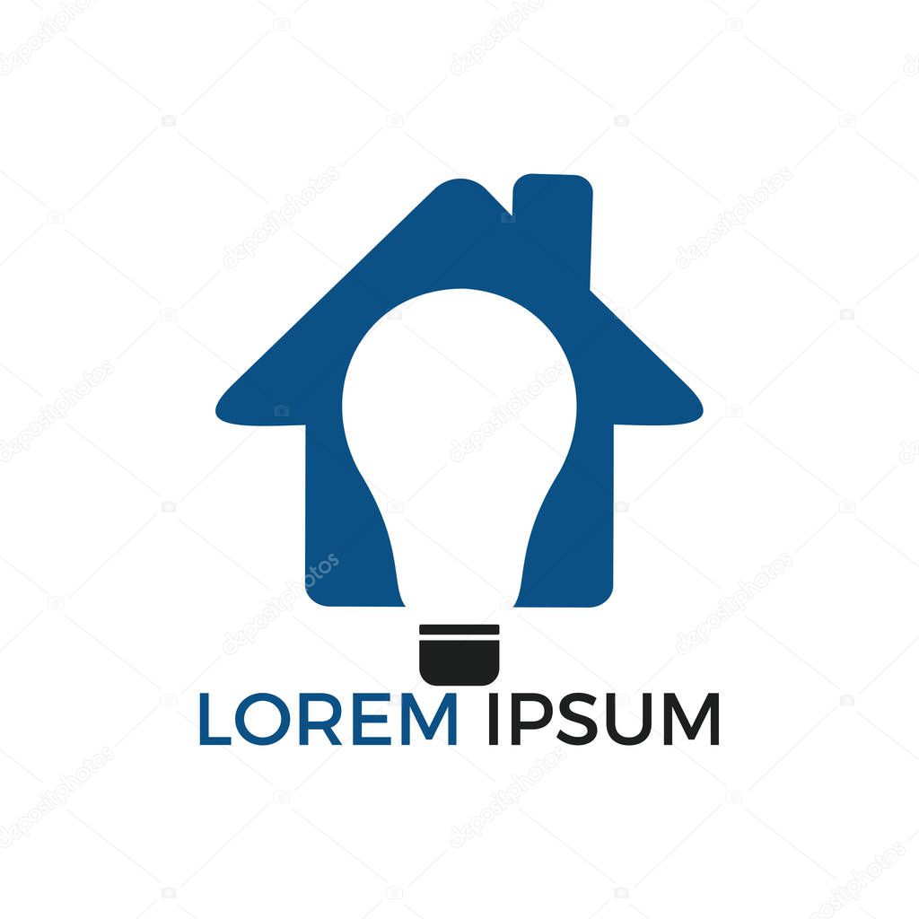 Smart house logo design. Light bulb with house logo. Concept for smart intellectual house.