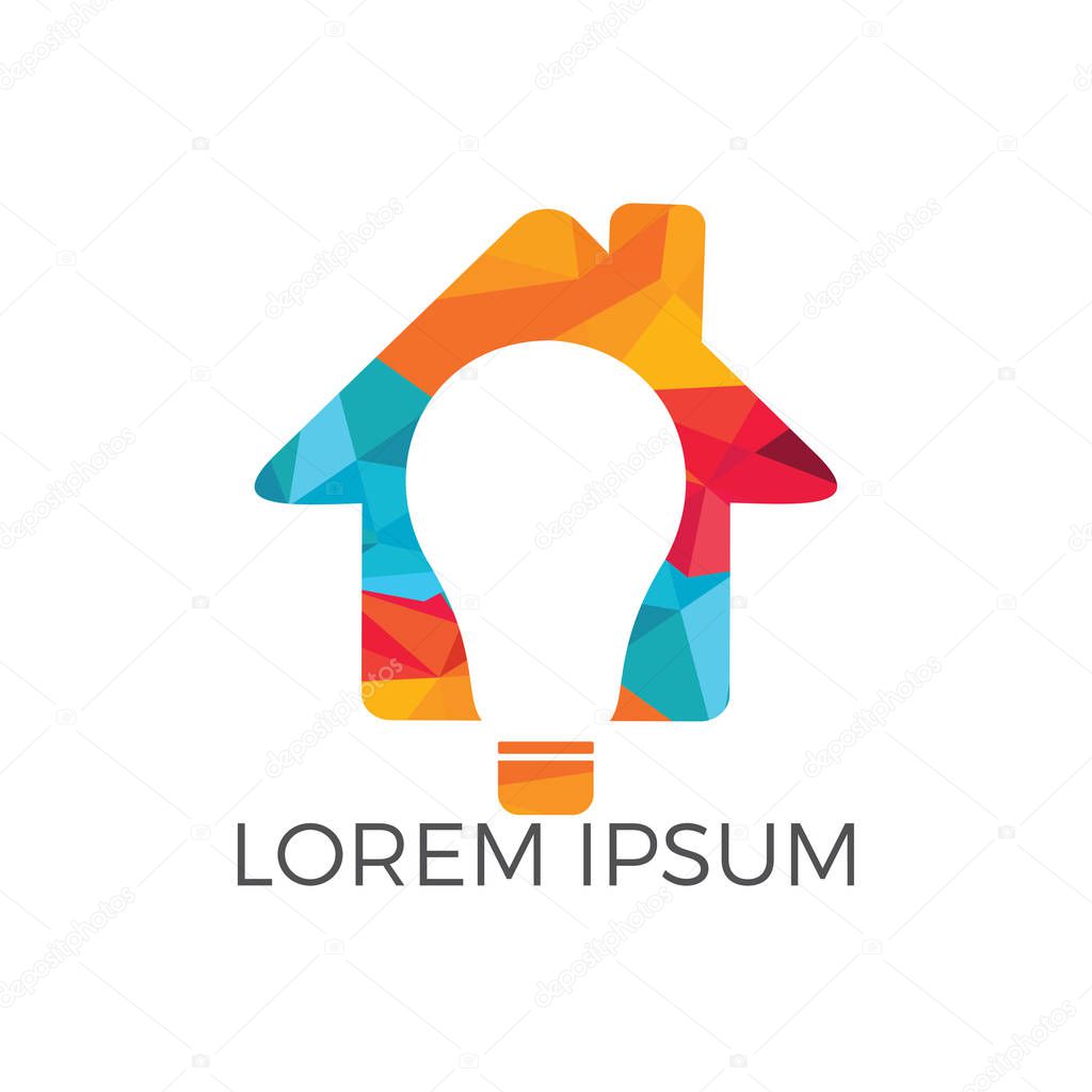 Smart house logo design. Light bulb with house logo. Concept for smart intellectual house.