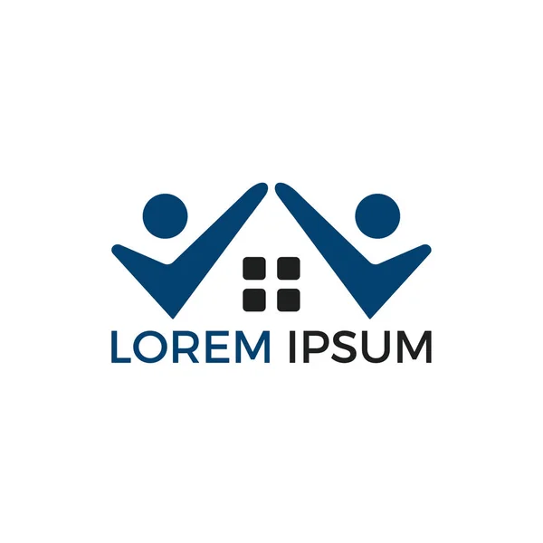 Ev ve insanlar logo tasarımı. Vektör logo şablonu ev ve neşeli insanlar.