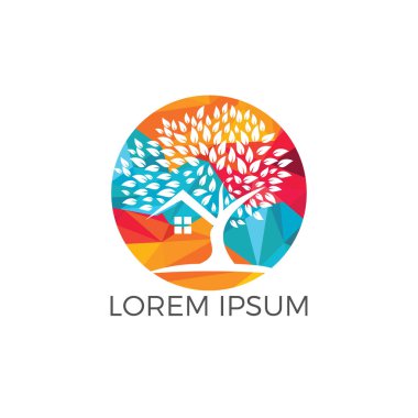 Ağaç evi logo tasarımı. Eco House vektör tasarım şablonu.